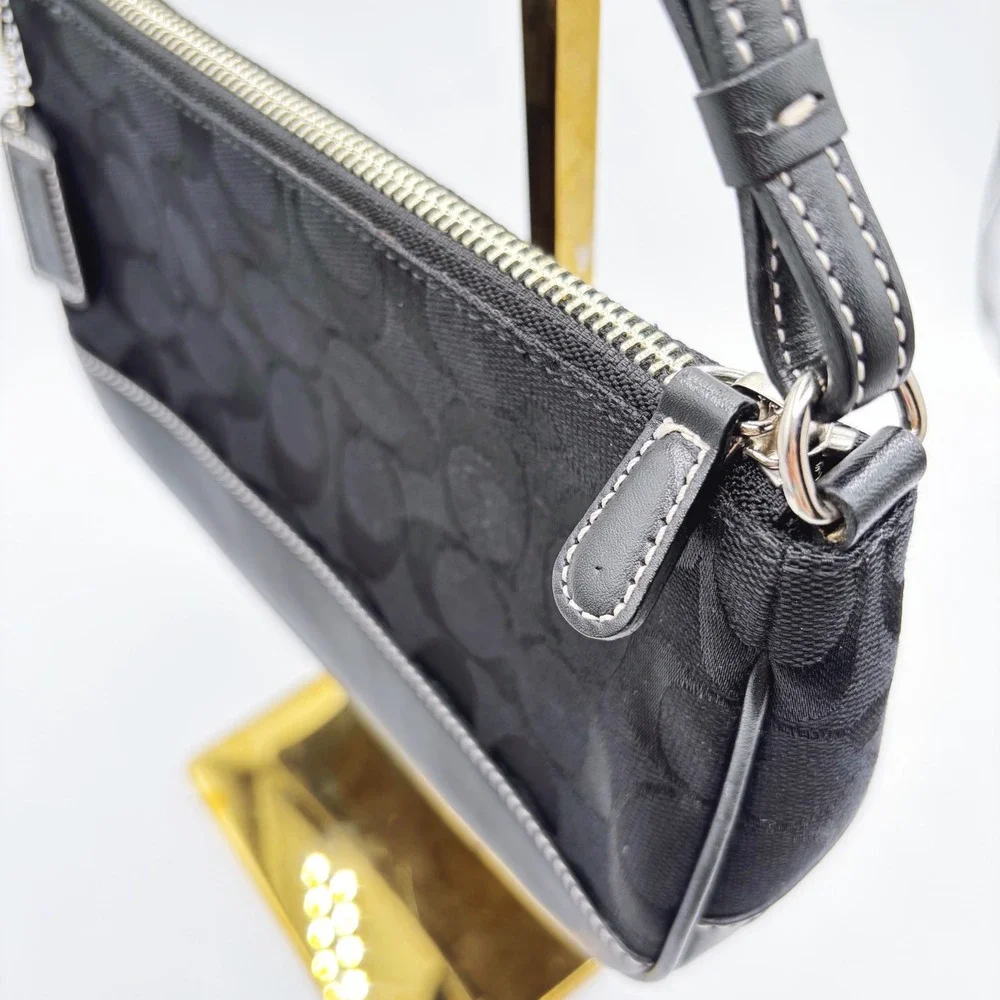 Coach‎ Signature Demi Pouch 6094 Black Monogram Canvas Leather Convertible Y2K